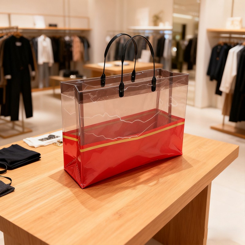 Sacola de compras CPP com faixa de ouro transparente